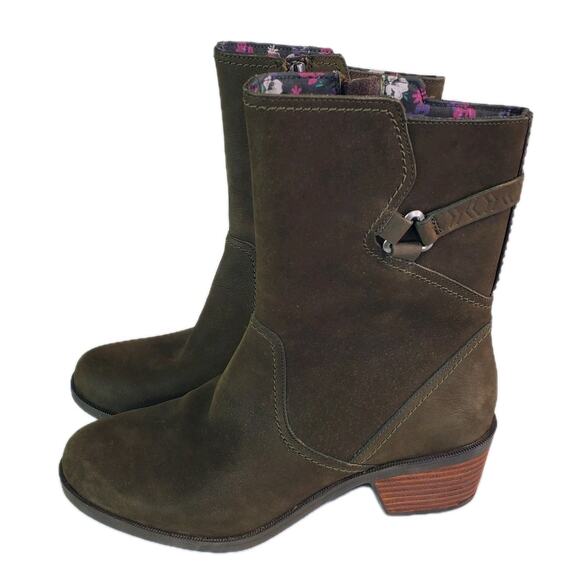 TEVA FOXY MID CALF WOMEN BOOTS LEATHER OLIVE GREEN US SZ 10 ZIPPER - Picture 1 of 12